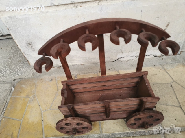 ДЪРВЕНА ПОСТАВКА-КОЛИЧКА ЗА ВИНО И ЧАШИ 1001261737LCHERY1, снимка 7 - Антикварни и старинни предмети - 53055781