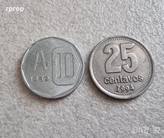 Монети. Аржентина. 10 астрала и 25 сентавос . 1989 и 1994 год 