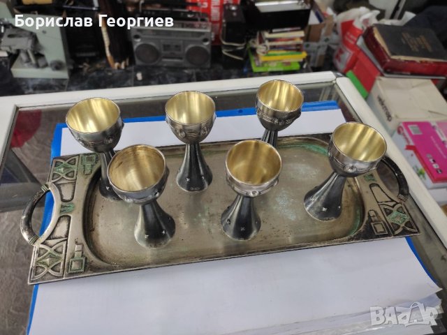 Посребрени чашки за ликьор с поднос wmf, снимка 2 - Антикварни и старинни предмети - 40570773