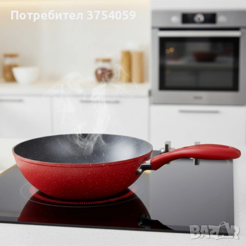 Уок тиган Voltz OV54420A28 Ø28 см – мраморно незалепващо покритие, индукционен, червен, снимка 4 - Съдове за готвене - 53076117