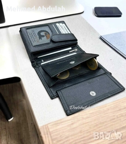Черен портфейл с естествена кожа , снимка 5 - Портфейли, портмонета - 52488202