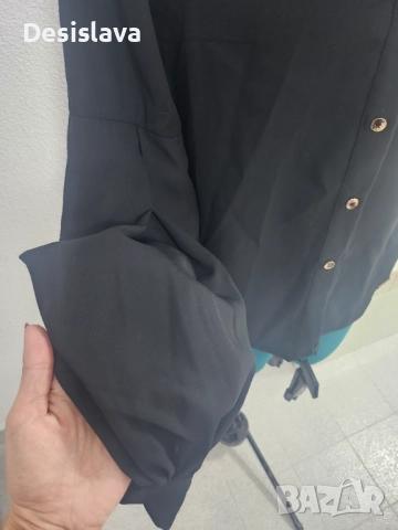 Черна риза, ефект ръкав, снимка 4 - Ризи - 51953829