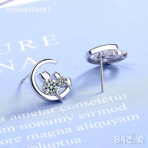 Сребърни обеци - Котета Полумесец 925 BX544, снимка 5 - Обеци - 39123028