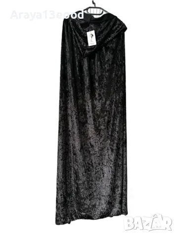 Дълго черно наметало с качулка подходящо за Хелоуин, театрални представления или ролеви игри, снимка 2 - Други - 49660197