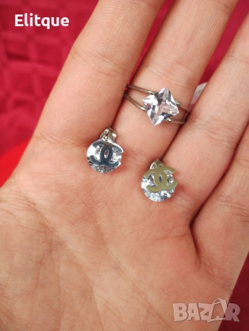 Пръстен с камък и обеци chanel, снимка 2 - Други стоки за дома - 52905983