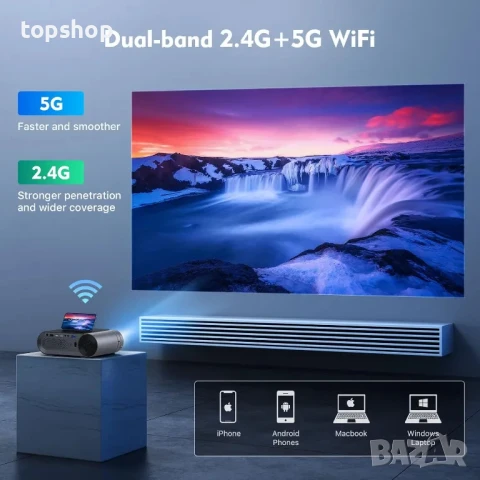 НОВ ТЕСТВАН Видео проектор Toperson HD Dolby WiFi Bluetooth 8000 лумена,1080P, снимка 6 - Плейъри, домашно кино, прожектори - 50552503