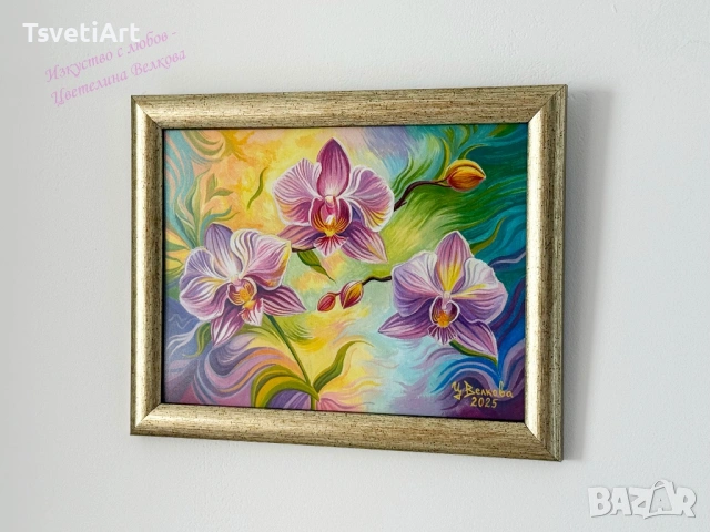 Оригинална картина – орхидеи – акрил – идея за подарък, снимка 5 - Картини - 53897487