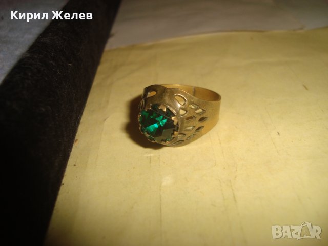 СТАРИНЕН МЕСИНГОВ РЕТРО АРТ СКЪПОЦЕНЕН АЖУРЕН МАЙСТОРСКИ ПРЪСТЕН с ЮВЕЛИРНО ФАСЕТИРАН ПЕРИДОТ 27194, снимка 4 - Антикварни и старинни предмети - 36772069
