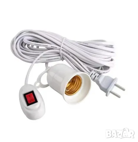 E27 Фасунга с Кабел Щепсел Крушка с Дълъг Захранващ Кабел за Лампа с Вграден Ключ и Кука за Закачане, снимка 4 - Лампи за таван - 47463586