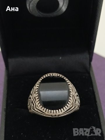 Красив сребърен пръстен маркиран Черен ахат #63В, снимка 5 - Пръстени - 44383206