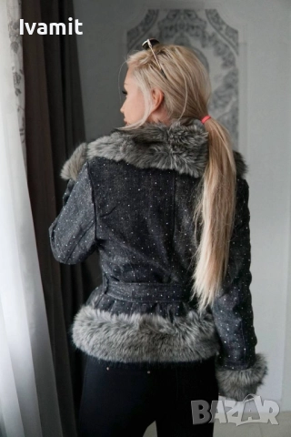 Дамско яке с пух и камъчета, снимка 5 - Якета - 52370607