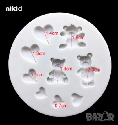 3 малки мечета мече и сърца сърце силиконов молд форма за украса торта с фондан, снимка 2 - Форми - 30701872