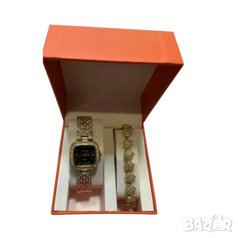 Комплект часовник + гривна – Луксозен стил с камъни, снимка 10 - Бижутерийни комплекти - 52040676