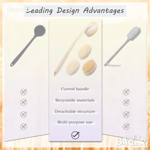 FREATECH 3 в 1 силиконова търкалка за гръб с дълга извита дръжка и 3 сменяеми четки, снимка 6 - Други стоки за дома - 49506232