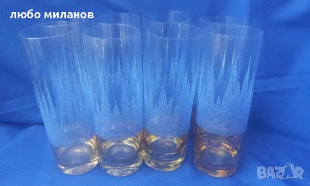 Ретро водни чаши, синя посипка, калиево стъкло – 6 бр
