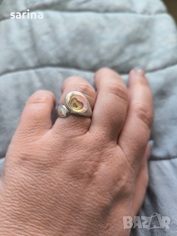 Сребърен пръстен с шарен камък, снимка 8 - Пръстени - 52935839