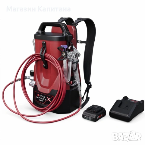 Машина за безвъздушно боядисване Titan X120, 18 V, 4 Ah, 0.9 л/мин, 110 бара, с батерия, зарядно