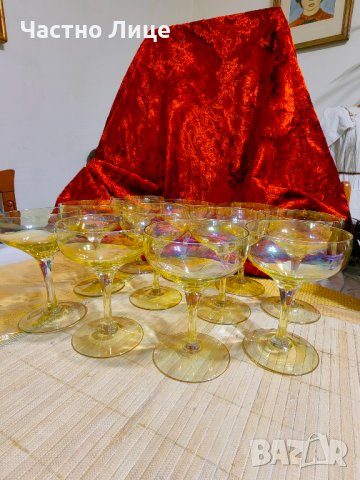 Комплект Разкошни Старинни Стъклени Чаши Калиево Стъкло, снимка 9 - Колекции - 42380072