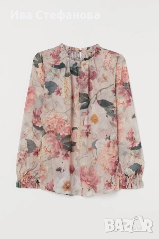  Нова разкошна феерична елегантна риза блуза шифон божури 3 Д флорален принт цветя, снимка 5 - Блузи с дълъг ръкав и пуловери - 51700908
