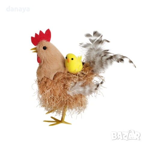 6510 Великденска декоративна фигура кокошка с пиленце в гнездо, 16×11 см