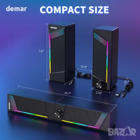 Компютърни високоговорители EnjoyNest, RGB високоговорители, USB захранване, 3,5 mm Aux, снимка 8 - Други - 49283281