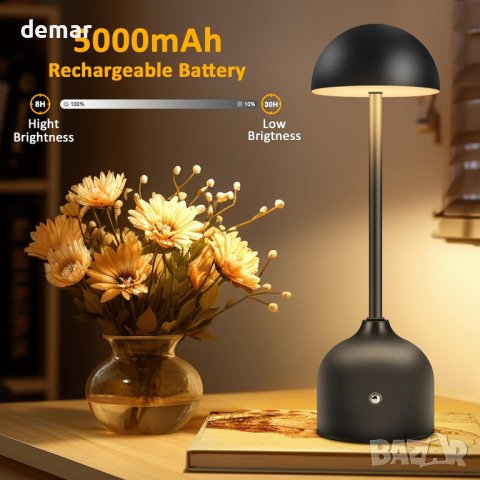 Toowell Акумулаторна настолна нощна лампа сензорна димируема, черна, снимка 6 - Настолни лампи - 44499609