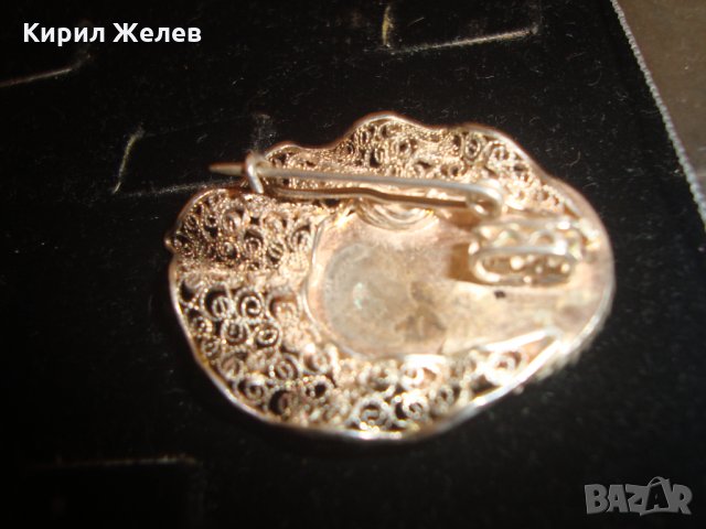 РЕТРО СРЕБЪРНА ФИЛИГРАН със СМОЛА ФЛОРАЛНА БРОШКА ВИСОКА ПРОБА СРЕБРО ГРАНУЛАЦИЯ БИЖУ 8059, снимка 3 - Антикварни и старинни предмети - 30343452