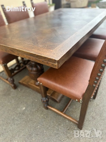 Масивна трапезна маса (разтегателна) с 6 стола 325см., снимка 4 - Маси - 53958422