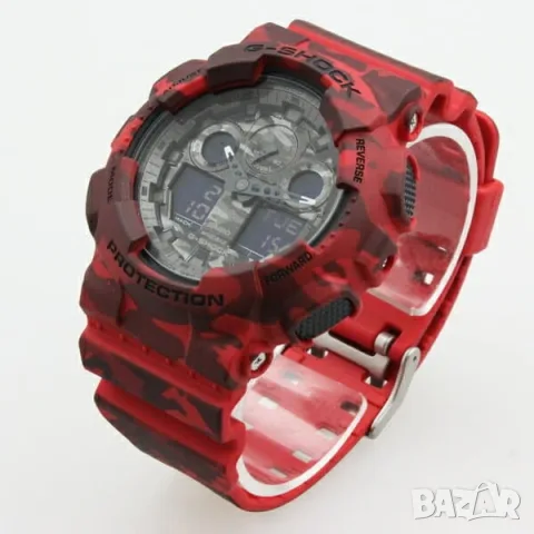 Casio G-Shock GA-100CM Camouflage Special Edition Специален мъжки японски часовник червен камуфлаж