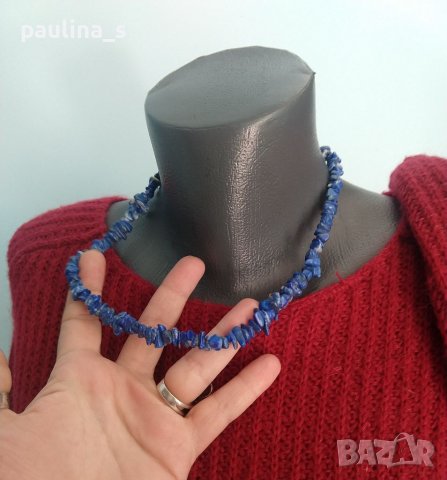 Колие - гердан от син пейзажен яспис / комплект от еластични дънки и пуловер / голям размер