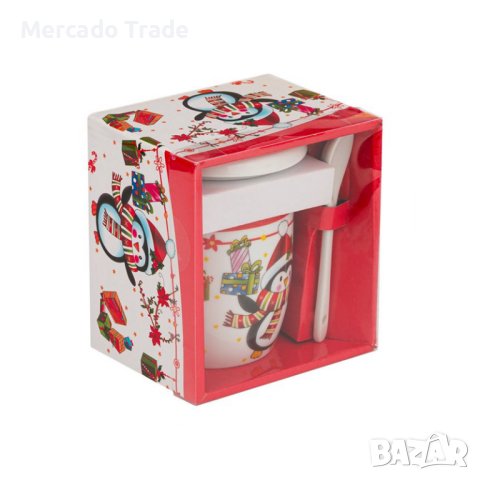 Комплект коледна чаша Mercado Trade, С капак и лъжица, Пингвин, 350мл., снимка 4 - Чаши - 42925070