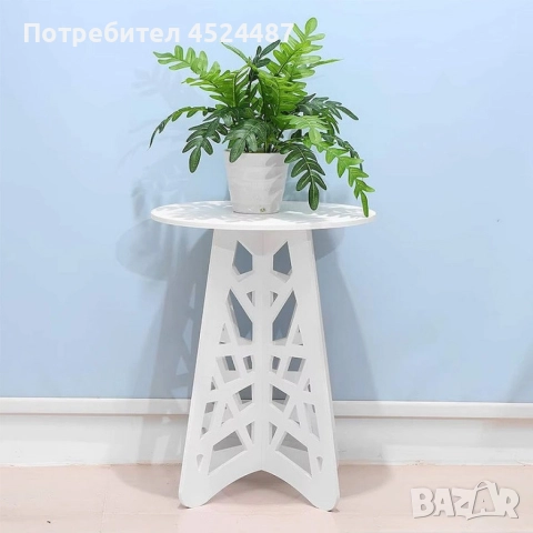 Стилна кръгла холна маса с ажурни крака – Бял елегантен акцент за всяко пространство, снимка 2 - Маси - 52685353