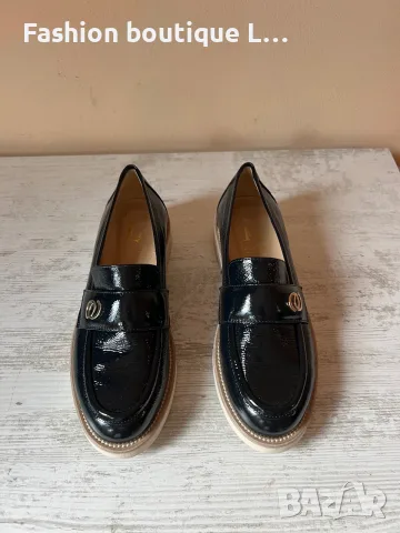 Нови дамски черни кожени лачени мокасини тип loafers 37 номер 🖤 Made in Italy 🇮🇹