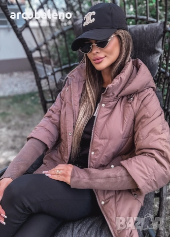 Дамско ватирано яке с качулка и ръкави тип пуловер, снимка 8 - Якета - 51807919