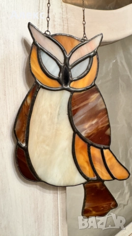 Винтидж, ръчно изработен бухал, техника витраж.