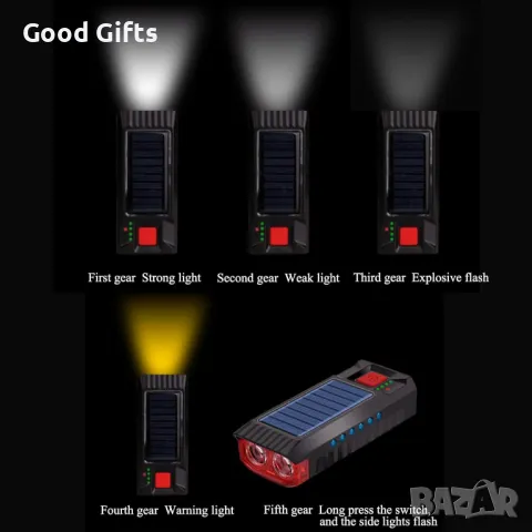 3в1 Соларен фар за велосипед, 1200 lm, 4000 mAh, IPX5, снимка 5 - Соларни лампи - 50204140