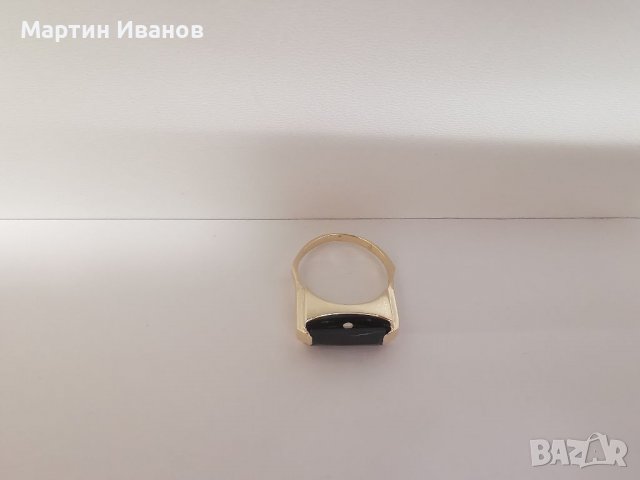 Златен пръстен с оникс , снимка 5 - Пръстени - 27796320