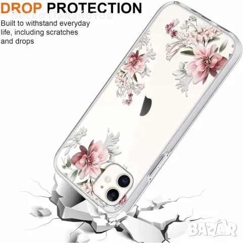  Калъф за iPhone 11 6.1", тънък, мек силикон с дизайн на розови цветя, снимка 3 - Калъфи, кейсове - 49466296