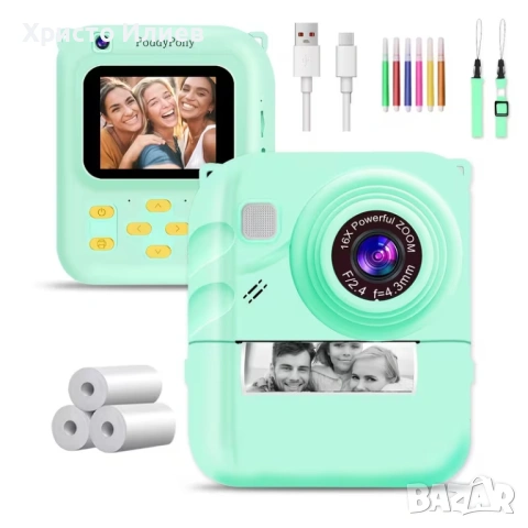 Детски фотоапарат за моментни снимки с дисплей мини термален Принтер с хартия комплект