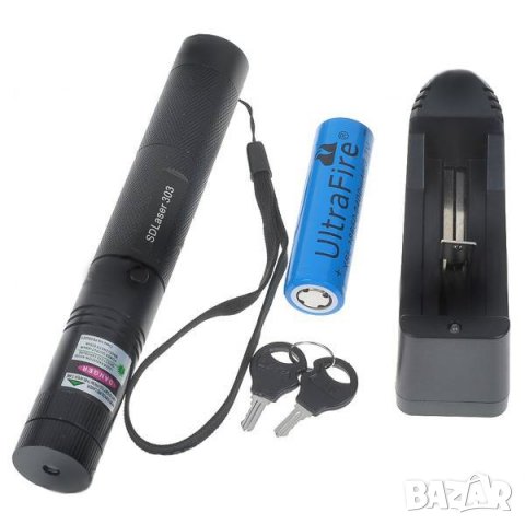 Мощен зелен лазер с заключване - акумулаторна батерия и зарядно, снимка 4 - Екипировка - 40046044