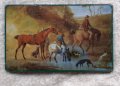 Пано - картина с коне, куче, кон, човек, хора,  метал, лов, снимка 1 - Декорация за дома - 37415369