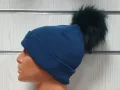 Нова зимна дамска шапка с подгъв и камъчета с пух/помпон, снимка 6