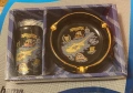 Уникални-Часоовник;пепелник;чаши;ваза;преспапие-зелен мрамор;К-т пепелник,запалка,поставк Au покрити, снимка 9