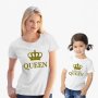 Комплект Дамска и Детска тениска QUEEN (Кралици),2 броя,Пълноцветна щампа, Не се бели 