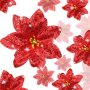 Нови Блестящи Коледни Цветя Пуансетия 24 броя за Декорация Украса 