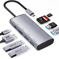CreaBivotion USB C хъб, 8 в 1 адаптер, докинг станция за лаптоп с HDMI, SD/TF, 4 USB 3.0 порта, снимка 1 - Кабели и адаптери - 44767572
