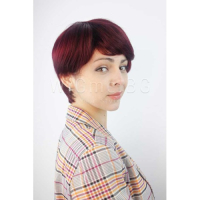Къса тъмночервена перука от естествен косъм с бретон Мари, снимка 2 - Аксесоари за коса - 34515515