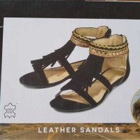 Дамски сандали естествена кожа черно и златно ESMARA, снимка 4 - Сандали - 29731350