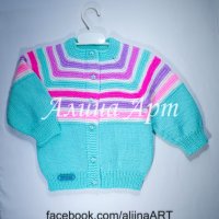 Ръчно плетена бебешка жилетка с дълъг ръкав, снимка 1 - Жилетки и елечета за бебе - 40192349