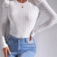 Дамска блуза в бяло с дълги бухнали ръкави, снимка 1 - Блузи с дълъг ръкав и пуловери - 44321233
